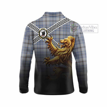 Tweedie Crest Tartan Long Sleeve Polo Shirt with Golden Lion Emblem Celtic Style