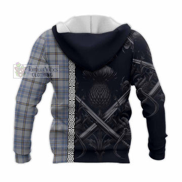 Tartan Vibes Clothing Tweedie Tartan Knitted Hoodie with Family Crest Cross Sword Thistle Celtic Vibes