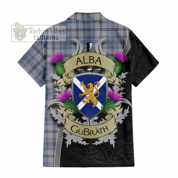 Tartan Vibes Clothing Tweedie Tartan Family Crest Short Sleeve Button Shirt Lion Rampant Royal Thistle Shield Celtic Inspired