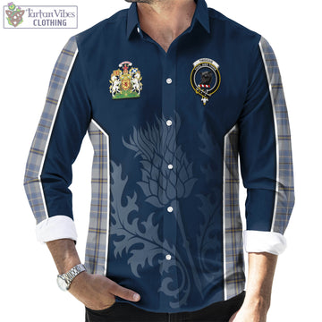 Tweedie Tartan Long Sleeve Button Up Shirt with Family Crest and Scottish Thistle Vibes Sport Style