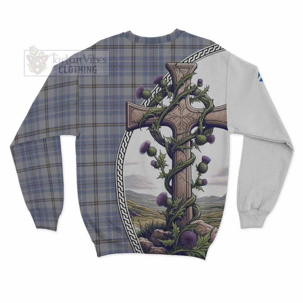 Tartan Vibes Clothing Tweedie Tartan Sweatshirt with Family Crest and St. Andrew's Cross Accented by Thistle Vines