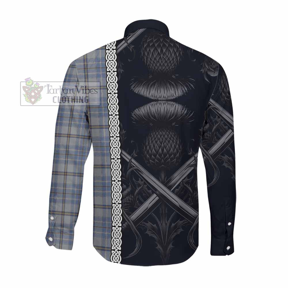 Tartan Vibes Clothing Tweedie Tartan Long Sleeve Button Shirt with Family Crest Cross Sword Thistle Celtic Vibes