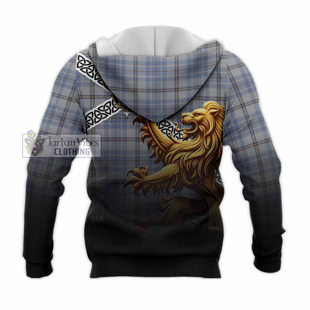 Tartan Vibes Clothing Tweedie Crest Tartan Knitted Hoodie with Golden Lion Emblem Celtic Style