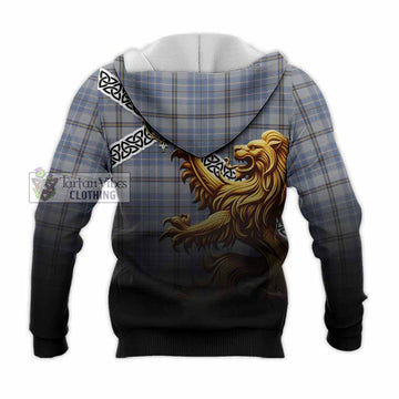 Tweedie Crest Tartan Knitted Hoodie with Golden Lion Emblem Celtic Style