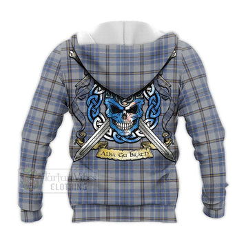 Tartan Vibes Clothing Tweedie Tartan Knitted Hoodie with Family Crest Celtic Skull Style