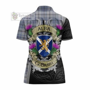 Tweedie Tartan Family Crest Women's Polo Shirt Lion Rampant Royal Thistle Shield Celtic Inspired