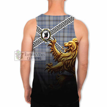 Tweedie Crest Tartan Men's Tank Top with Golden Lion Emblem Celtic Style