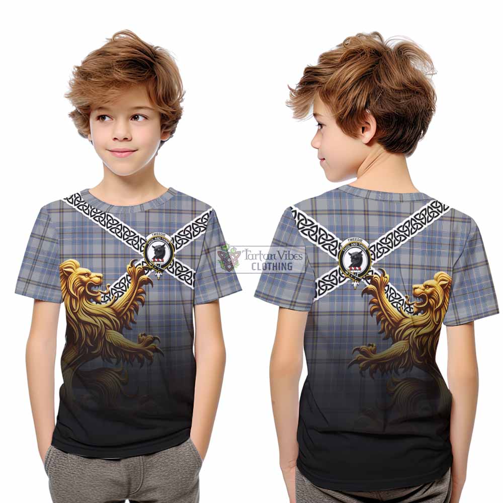 Tartan Vibes Clothing Tweedie Crest Tartan Kid T-Shirt with Golden Lion Emblem Celtic Style