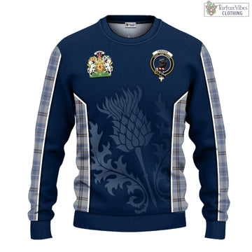 Tartan Vibes Clothing Tweedie Tartan Knitted Sweatshirt with Family Crest and Scottish Thistle Vibes Sport Style
