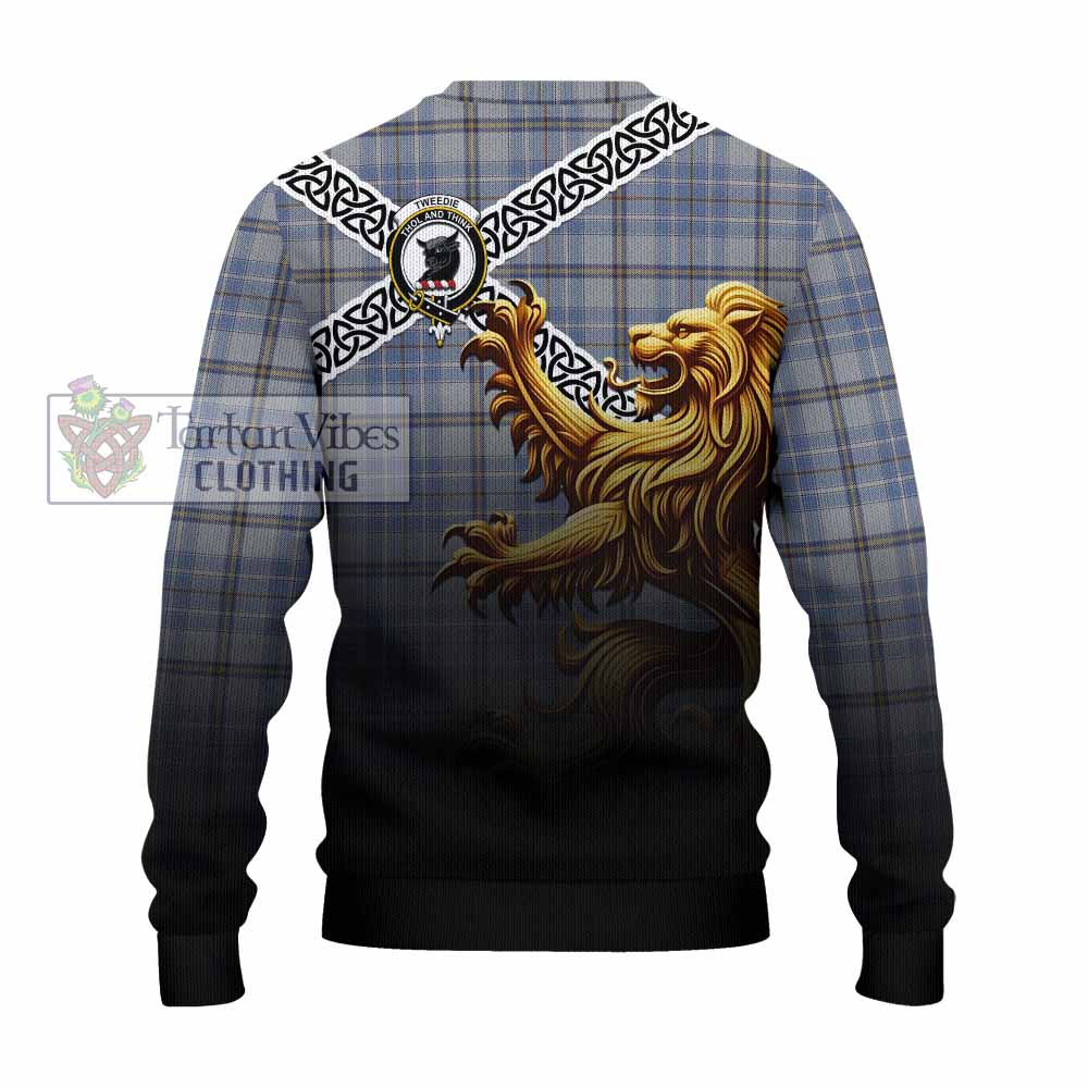 Tartan Vibes Clothing Tweedie Crest Tartan Knitted Sweater with Golden Lion Emblem Celtic Style