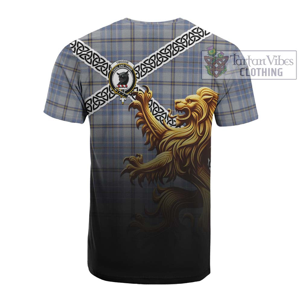 Tartan Vibes Clothing Tweedie Crest Tartan Cotton T-shirt with Golden Lion Emblem Celtic Style