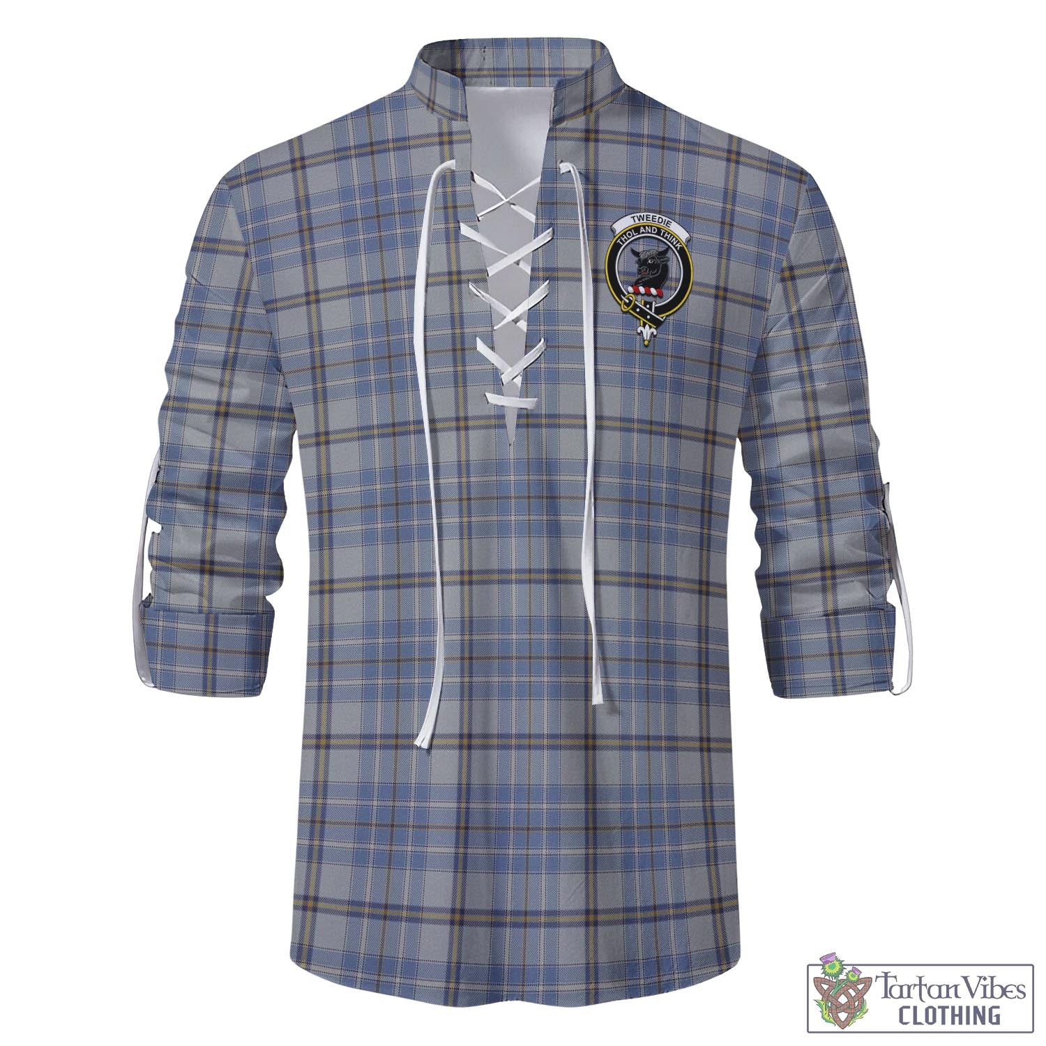 Tartan Vibes Clothing Tweedie Tartan Men's Scottish Traditional Jacobite Ghillie Kilt Shirt with Family Crest