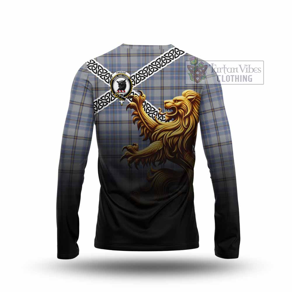Tartan Vibes Clothing Tweedie Crest Tartan Long Sleeve T-Shirt with Golden Lion Emblem Celtic Style