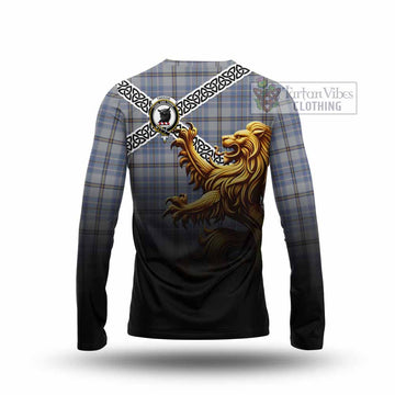 Tartan Vibes Clothing Tweedie Crest Tartan Long Sleeve T-Shirt with Golden Lion Emblem Celtic Style