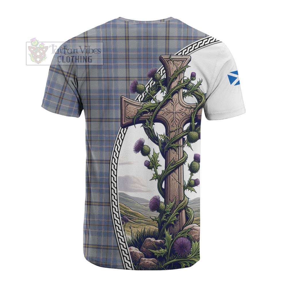 Tartan Vibes Clothing Tweedie Tartan Cotton T-shirt with Family Crest and St. Andrew's Cross Accented by Thistle Vines