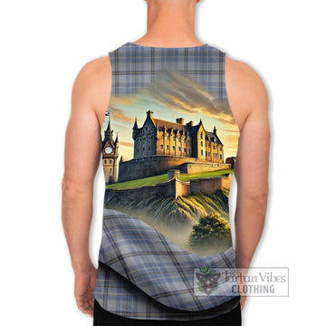 Tweedie Tartan Family Crest Men's Tank Top with Scottish Ancient Castle Style