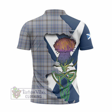 Tweedie Tartan Family Crest Zipper Polo Shirt Scottish Thistle Celtic Inspired