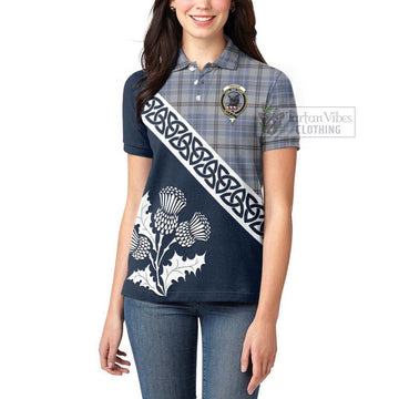 Tartan Vibes Clothing Tweedie Tartan Women's Polo Shirt Featuring Thistle and Scotland Map