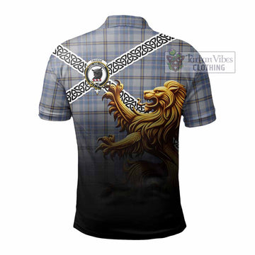 Tweedie Crest Tartan Polo Shirt with Golden Lion Emblem Celtic Style