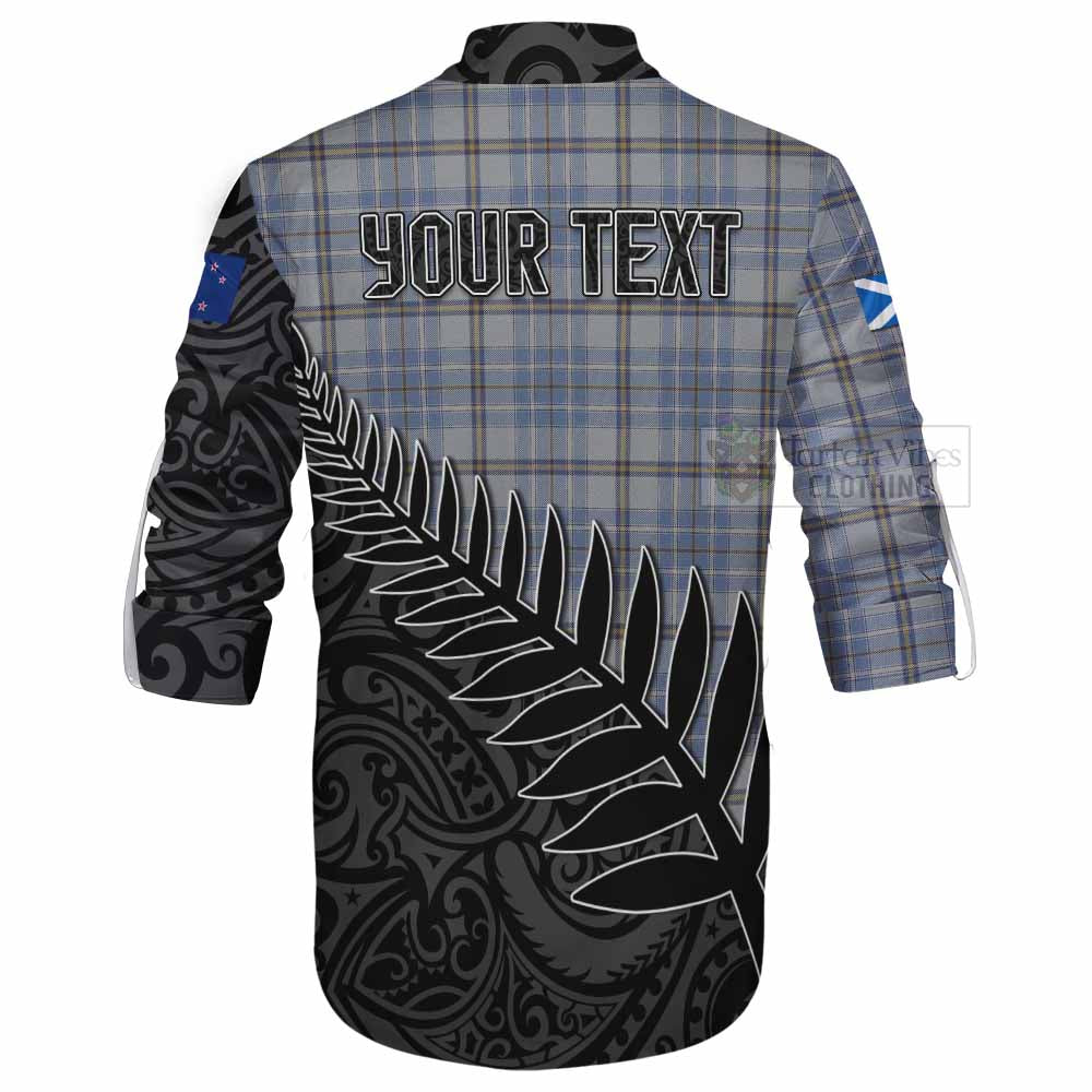 Tartan Vibes Clothing Tweedie Crest Tartan Ghillie Kilt Shirt with New Zealand Silver Fern Half Style