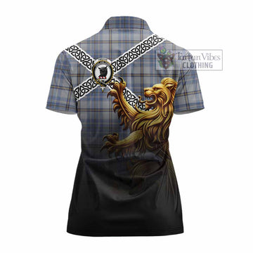 Tweedie Crest Tartan Women's Polo Shirt with Golden Lion Emblem Celtic Style
