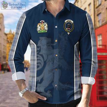 Tweedie Tartan Long Sleeve Button Up Shirt with Family Crest and Lion Rampant Vibes Sport Style