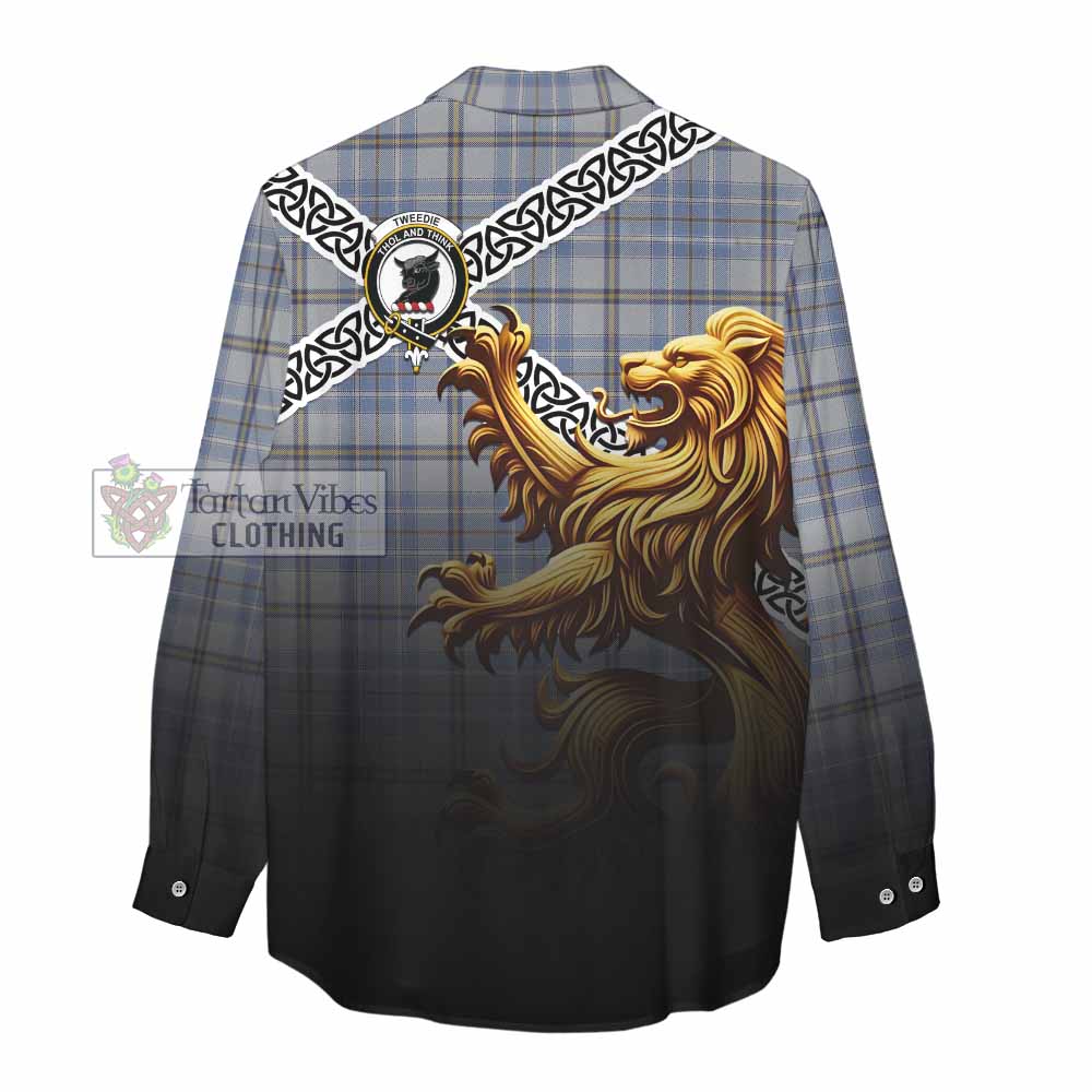Tartan Vibes Clothing Tweedie Crest Tartan Women's Casual Shirt with Golden Lion Emblem Celtic Style