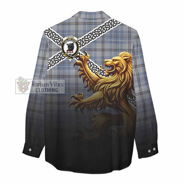 Tweedie Crest Tartan Women's Casual Shirt with Golden Lion Emblem Celtic Style