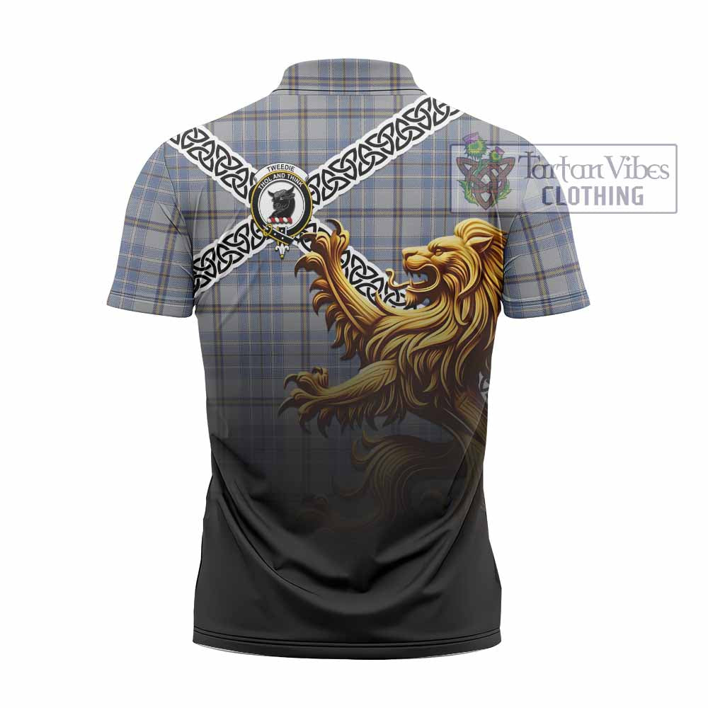 Tartan Vibes Clothing Tweedie Crest Tartan Zipper Polo Shirt with Golden Lion Emblem Celtic Style