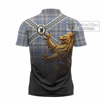 Tweedie Crest Tartan Zipper Polo Shirt with Golden Lion Emblem Celtic Style