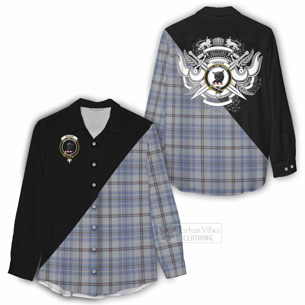 Tartan Vibes Clothing Tweedie Tartan Women's Casual Shirt with Family Crest and Military Logo Style