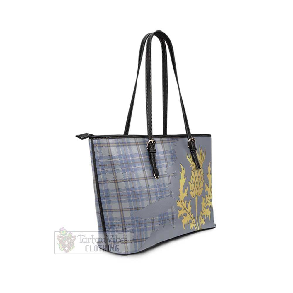 Tartan Vibes Clothing Tweedie Tartan Leather Tote Bag Gold Thistle Style
