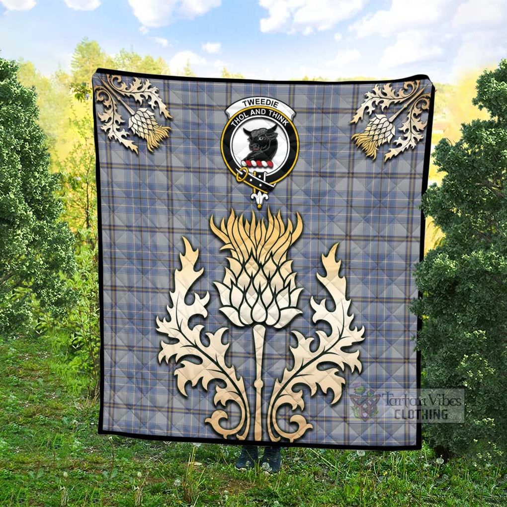 Tartan Vibes Clothing Tweedie Tartan Quilt with Family Crest and Golden Thistle Style