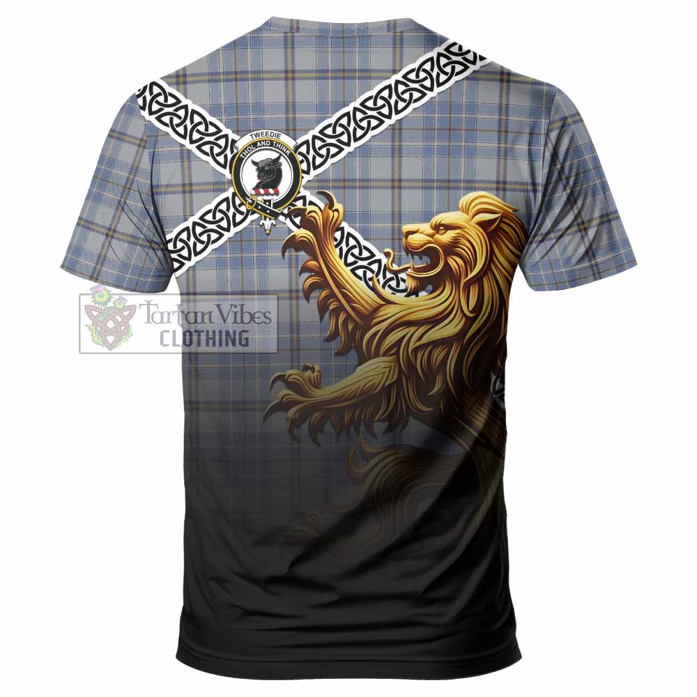 Tartan Vibes Clothing Tweedie Crest Tartan T-Shirt with Golden Lion Emblem Celtic Style