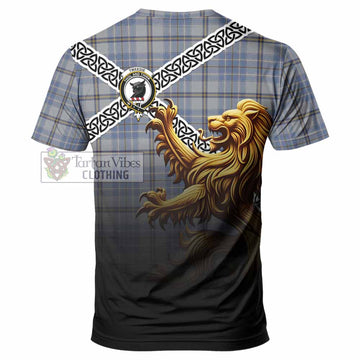 Tweedie Crest Tartan T-Shirt with Golden Lion Emblem Celtic Style