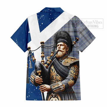 Tartan Vibes Clothing Tweedie Tartan Short Sleeve Button Shirt with Family Crest Scottish Bagpiper Vibes