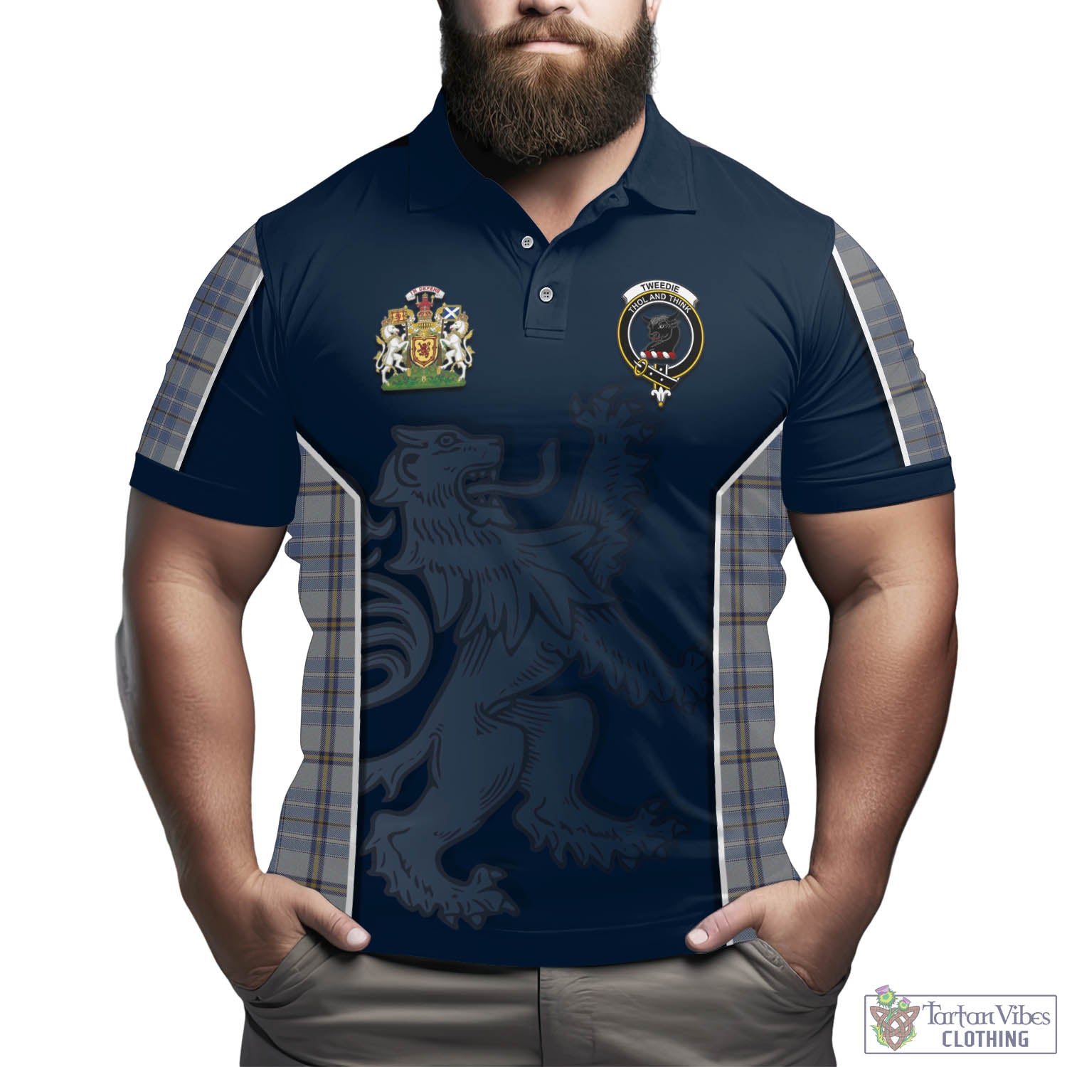 Tartan Vibes Clothing Tweedie Tartan Men's Polo Shirt with Family Crest and Lion Rampant Vibes Sport Style