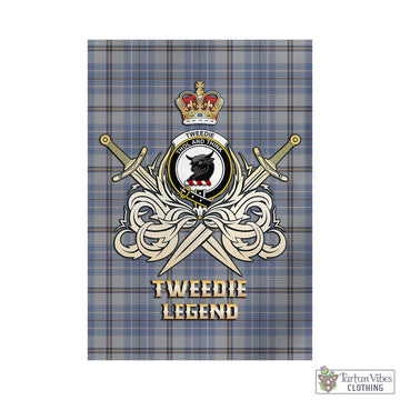 Tweedie Tartan Garden Flag with Clan Crest and the Golden Sword of Courageous Legacy