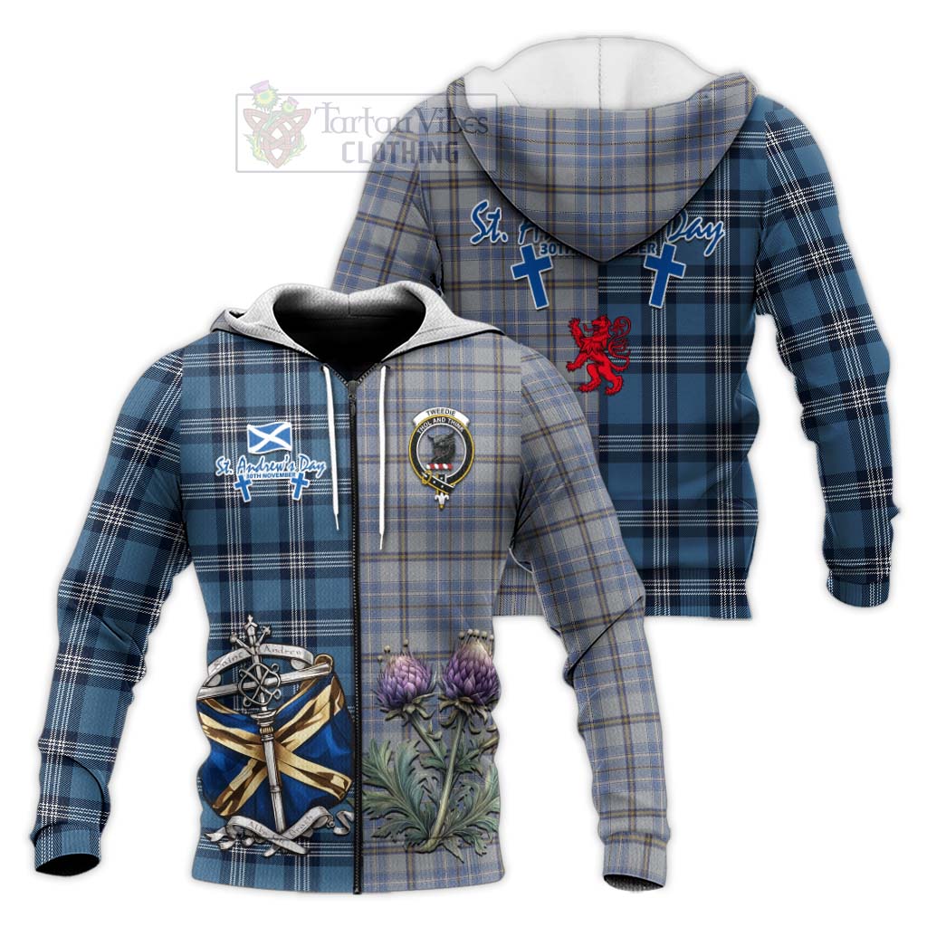 Tartan Vibes Clothing Tweedie Tartan Knitted Hoodie Happy St. Andrew's Day Half Tartan Style