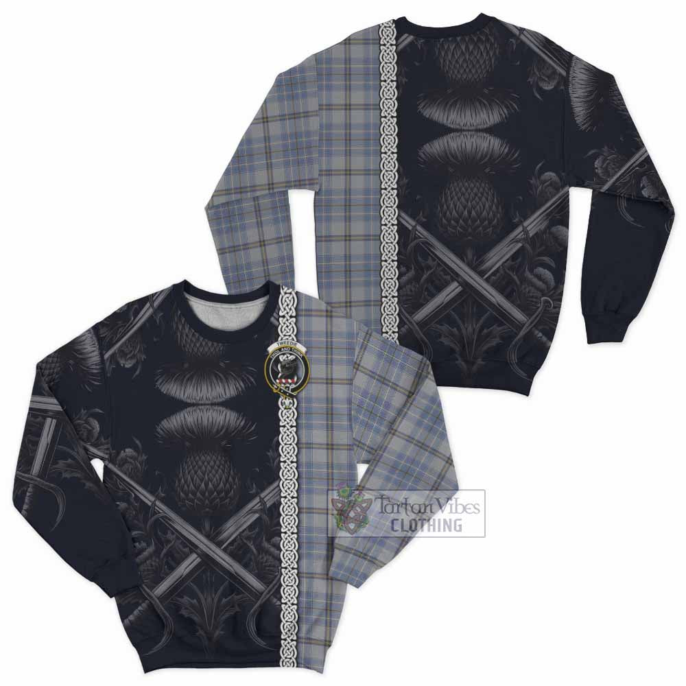 Tartan Vibes Clothing Tweedie Tartan Sweatshirt with Family Crest Cross Sword Thistle Celtic Vibes