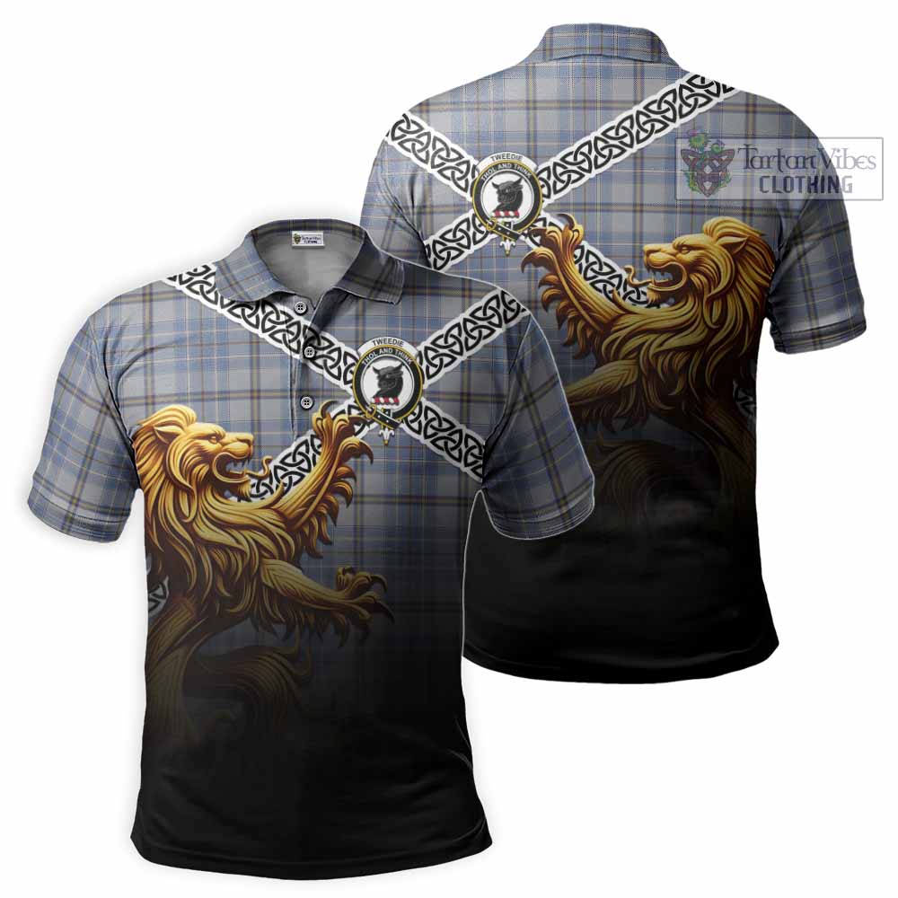 Tartan Vibes Clothing Tweedie Crest Tartan Polo Shirt with Golden Lion Emblem Celtic Style