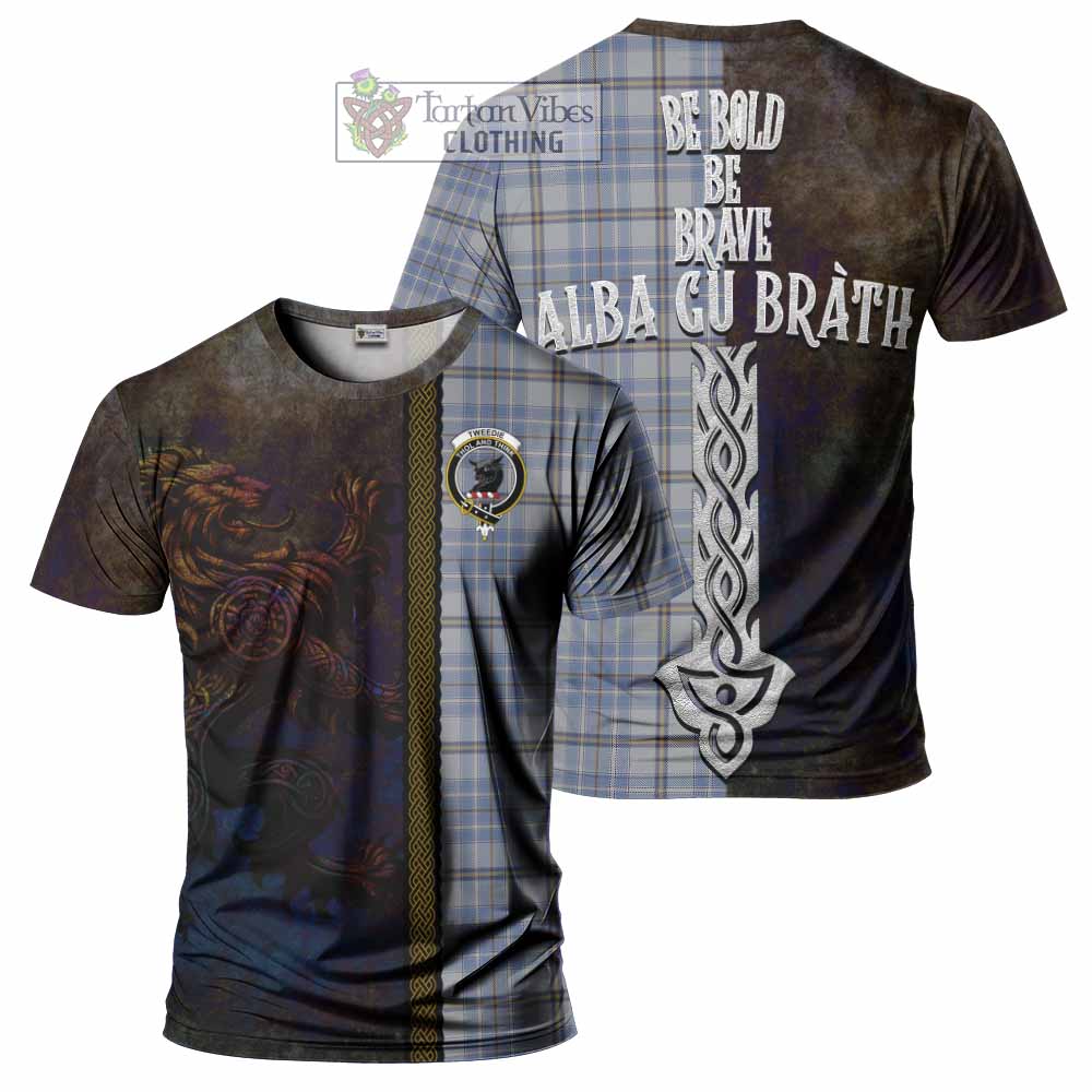 Tartan Vibes Clothing Tweedie Tartan Family Crest T-Shirt Alba Gu Brath Be Brave Lion Ancient Style