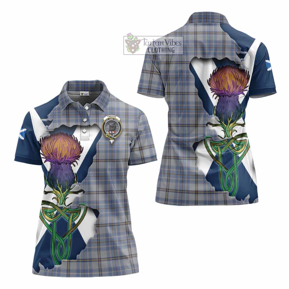 Tartan Vibes Clothing Tweedie Tartan Family Crest Women's Polo Shirt Scottish Thistle Celtic Inspired
