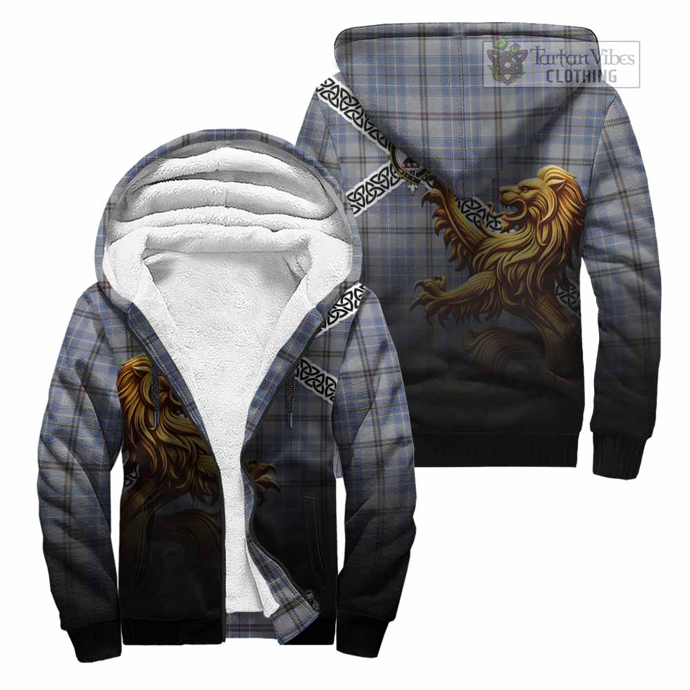 Tartan Vibes Clothing Tweedie Crest Tartan Sherpa Hoodie with Golden Lion Emblem Celtic Style
