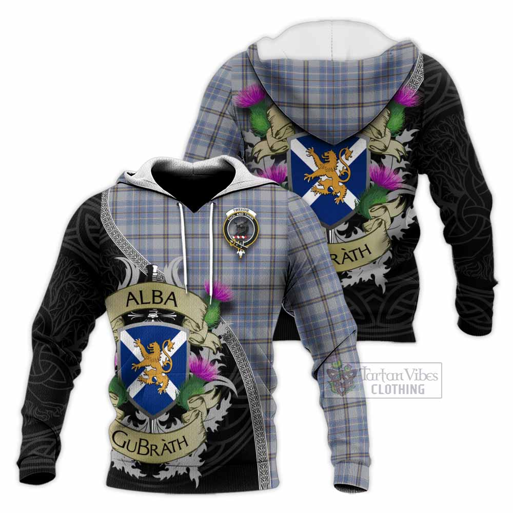 Tartan Vibes Clothing Tweedie Tartan Family Crest Knitted Hoodie Lion Rampant Royal Thistle Shield Celtic Inspired