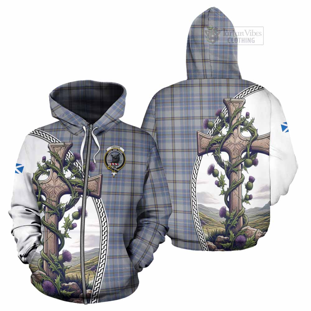 Tartan Vibes Clothing Tweedie Tartan Hoodie with Family Crest and St. Andrew's Cross Accented by Thistle Vines