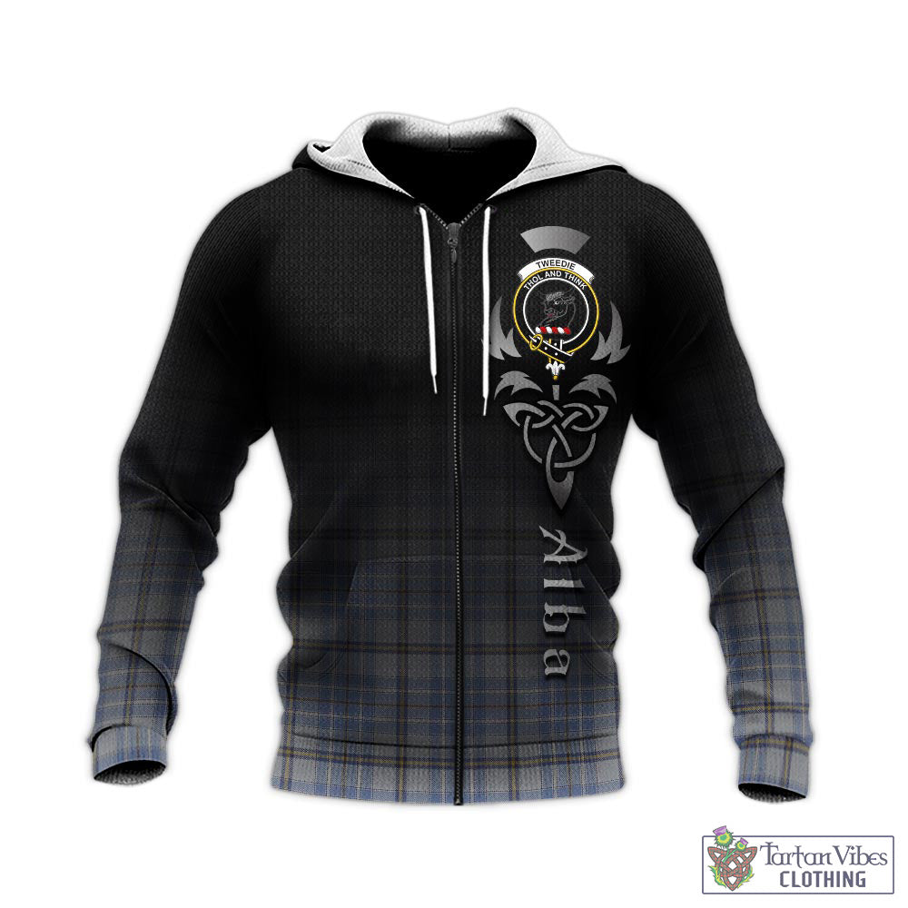 Tartan Vibes Clothing Tweedie Tartan Knitted Hoodie Featuring Alba Gu Brath Family Crest Celtic Inspired