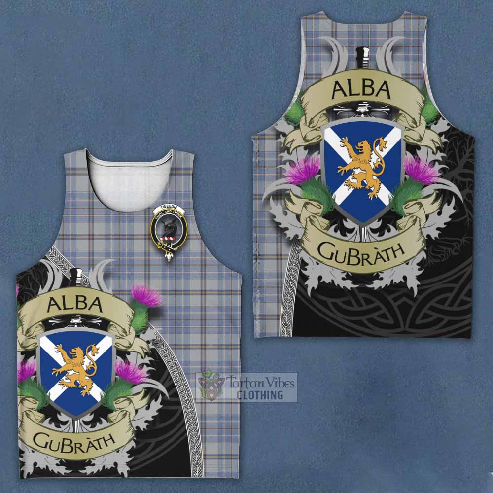 Tartan Vibes Clothing Tweedie Tartan Family Crest Men's Tank Top Lion Rampant Royal Thistle Shield Celtic Inspired
