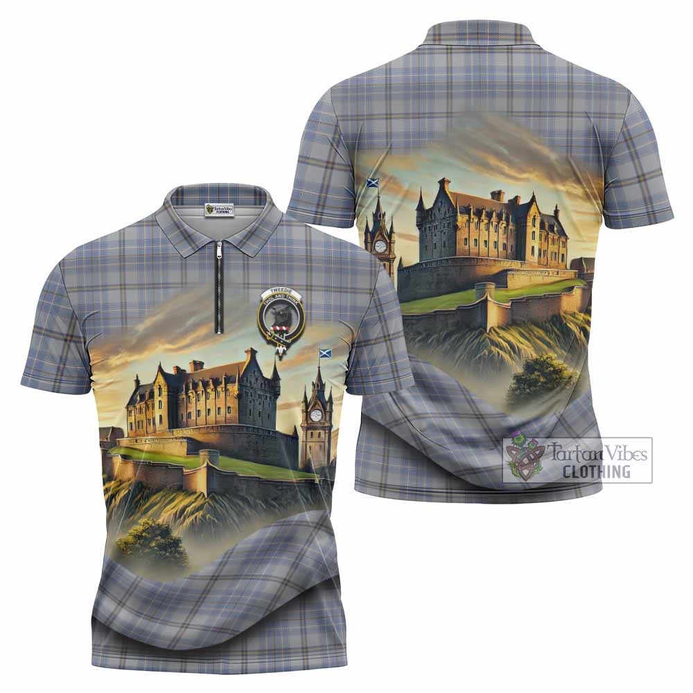 Tartan Vibes Clothing Tweedie Tartan Family Crest Zipper Polo Shirt with Scottish Ancient Castle Stype