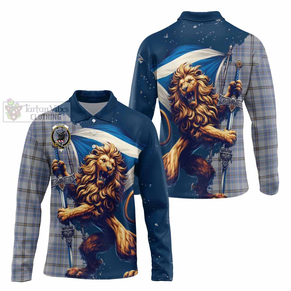 Tartan Vibes Clothing Tweedie Tartan Family Crest Long Sleeve Polo Shirt with Scottish Majestic Lion